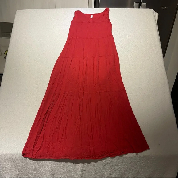 Max Studio Red Tiered Midi Dress with Pockets & Key Hole Back Small Cottagecore - Picture 10 of 12